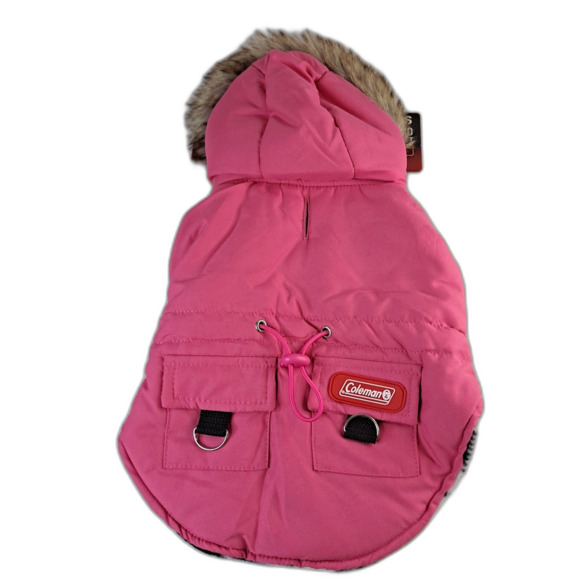Coleman Pet Drawcord Jacket Sz S Dog Fleece Lined Reversible Pink/Black & White - Picture 1 of 6